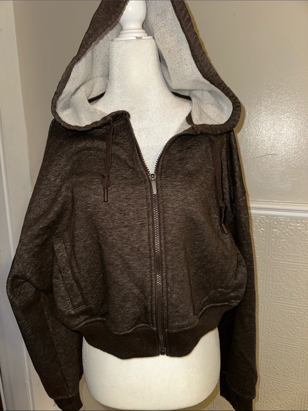 Yogalicious Brown Zip-Up Hooded Jacket with Cream Sherpa Lining